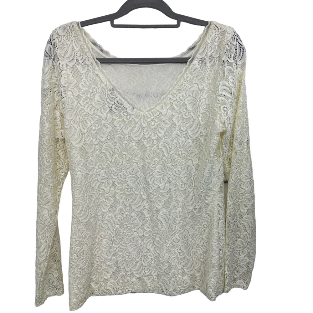 WHITE HOUSE BLACK MARKET Blouse Size L Long Sleeve Lace Lined Round Back… - Picture 5 of 15